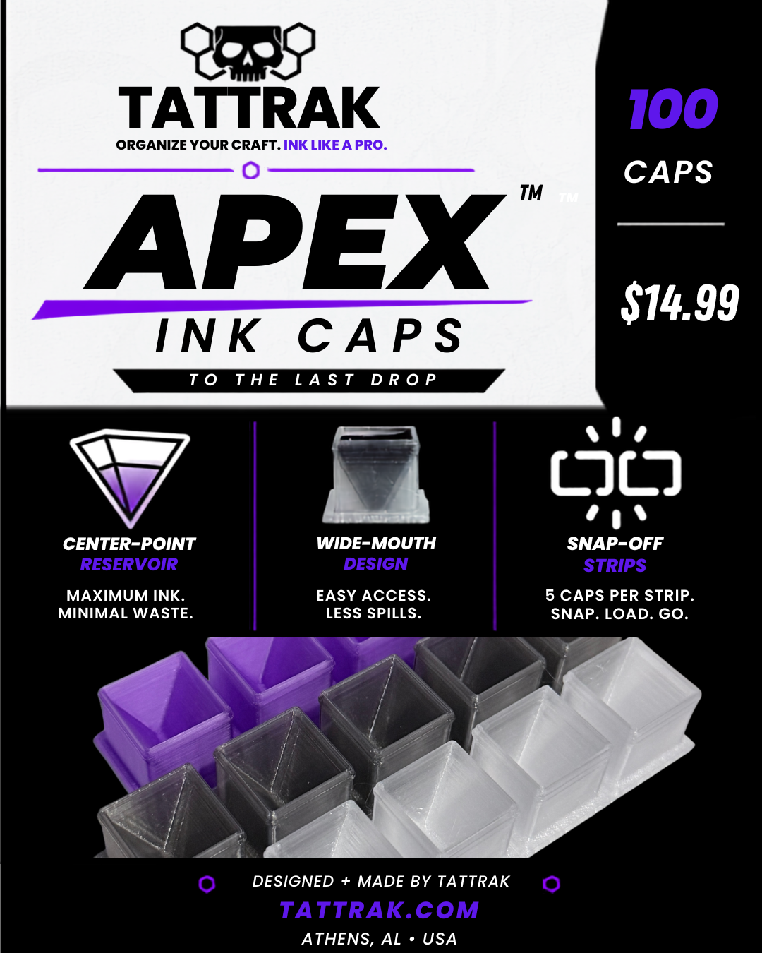 APEX professional tattoo ink caps by Tattrak
