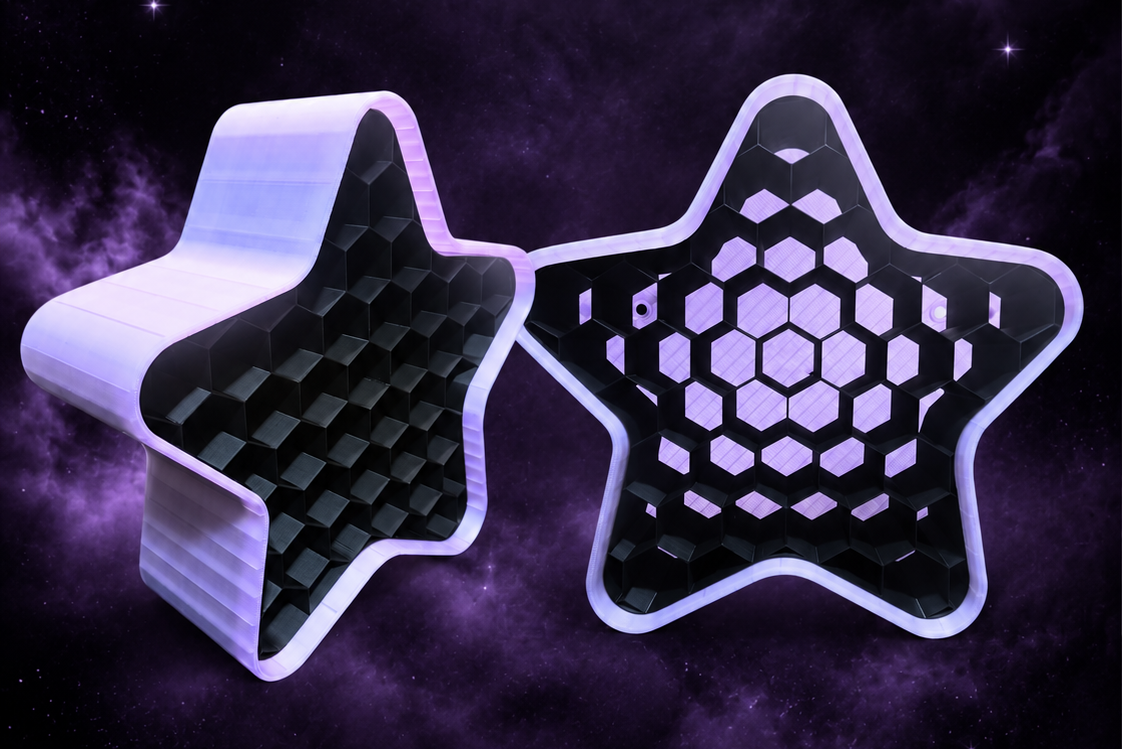 Two Lunar Lavender Rounded Star tattoo ink organizers against a dark lunar background